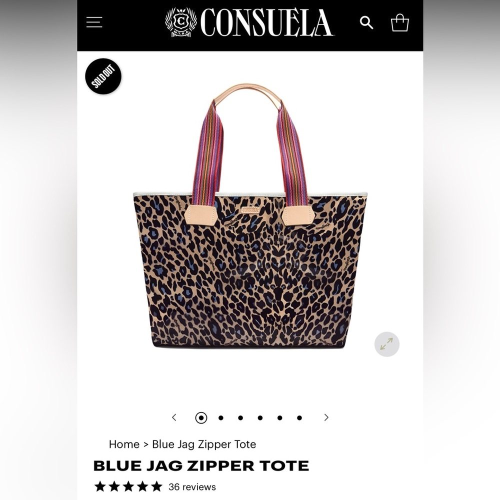 Consuela Blue Jag Zipper Tote | Leopard Print Travel & Beach Bag | Retired - Picture 17 of 17
